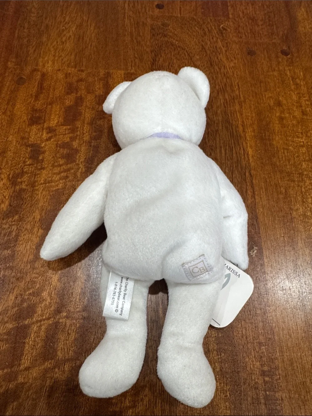 Marissa Diabetic Bear White Plush Bear Kids Toy with Purple Ribbon